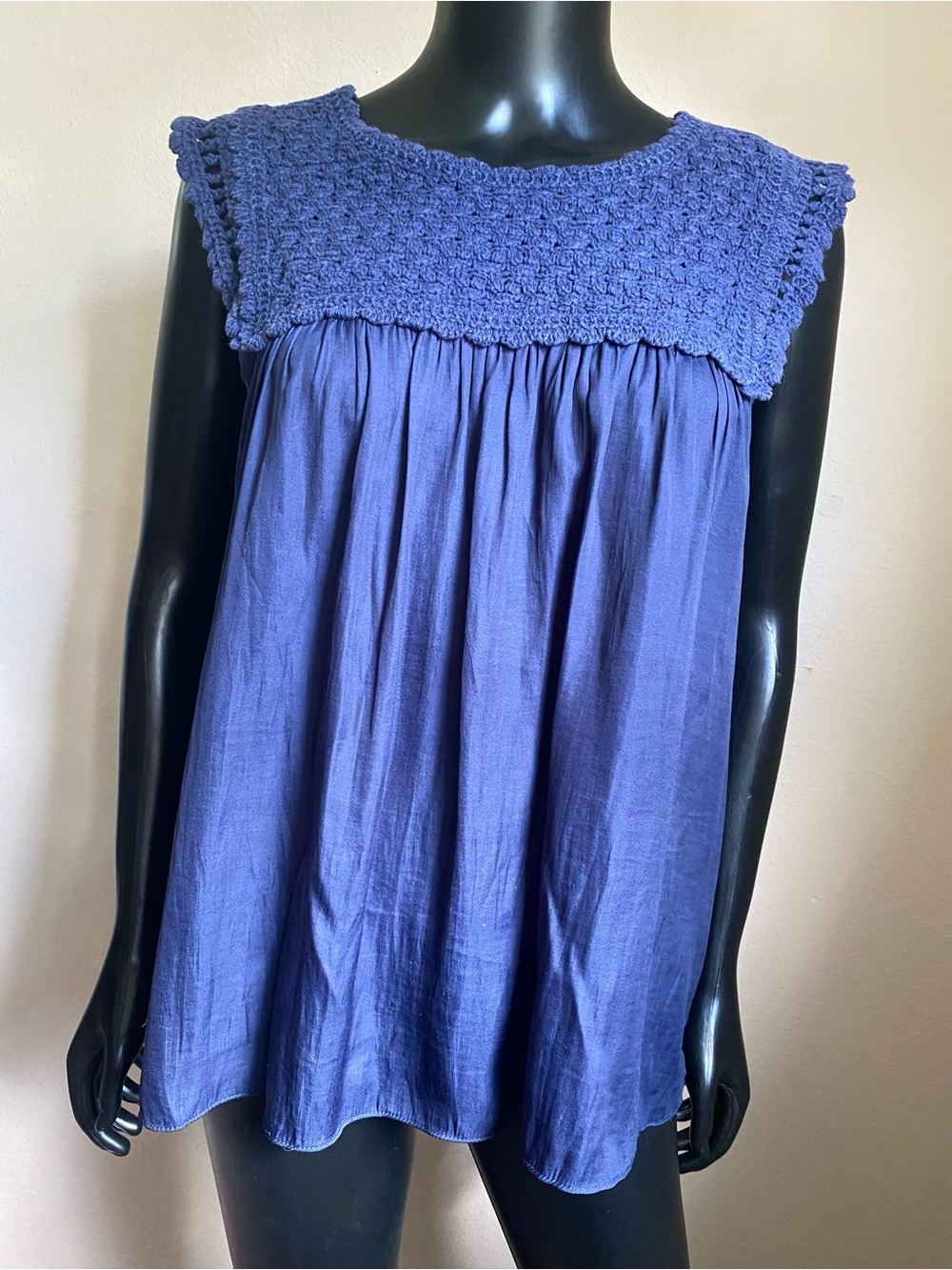 Skies Are Blue Crochet Yoke Sleeveless Blue Tunic - Picture 1 of 10